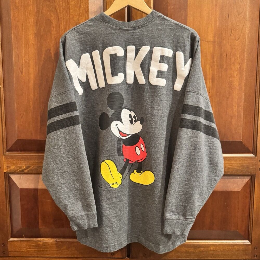 Disney Mickey Mouse Oversized Sweatshirt Gray Jersey Style Large